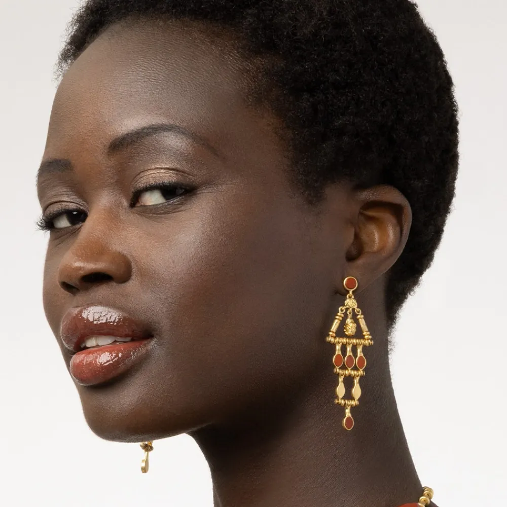 Egyptian Nefer Amulet Red Jasper Chandelier Earrings*The Met Store Clearance